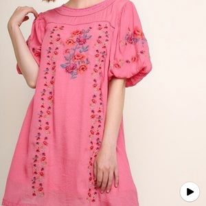 Umgee Pink Boho Peasant Dress